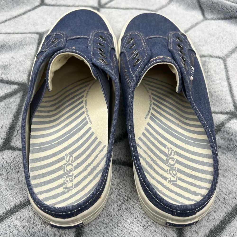 Taos Footwear Slip-in Mules Blue Canvas EZ Soul Shoes Open Heel Sneakers - Picture 6 of 9